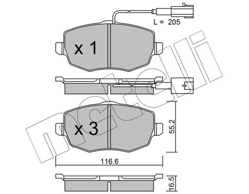 Комплект гальмівних накладок, дискове гальмо, Metelli 22-0528-1