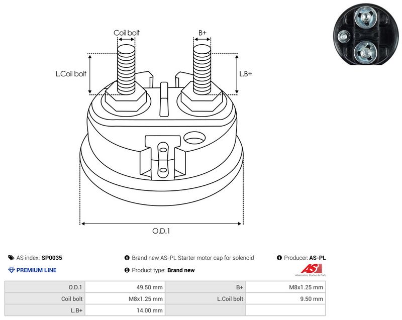 AS-PL SP0035 Cap, starter relay