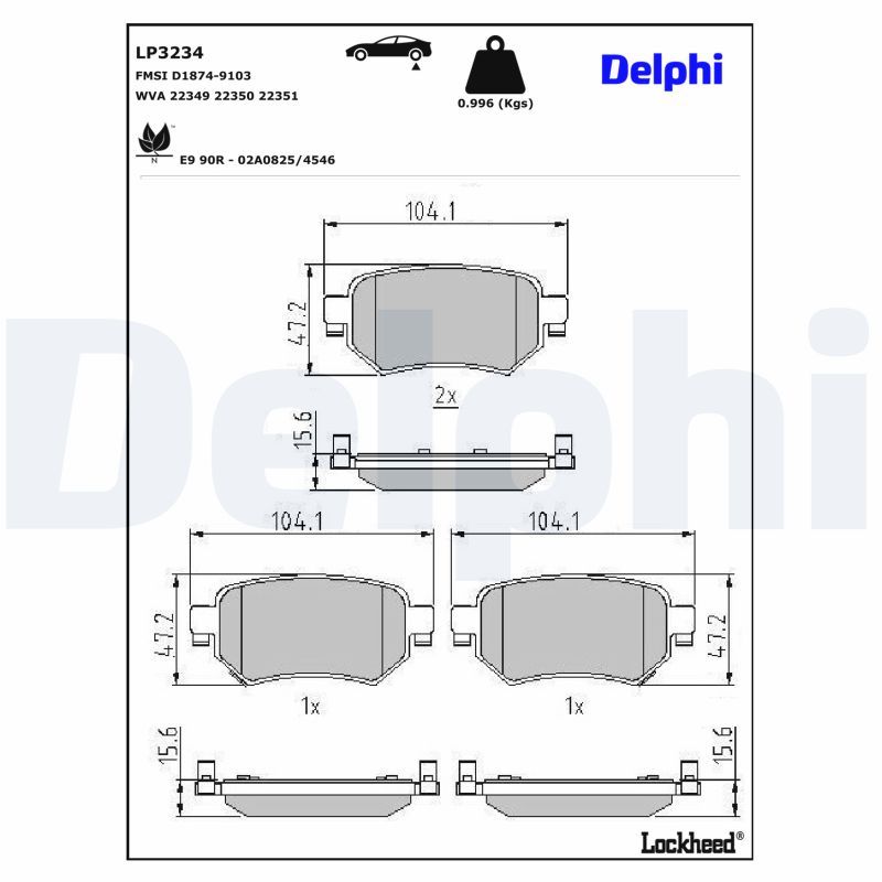 Piduriklotsi komplekt, ketaspidur, DELPHI LP3234