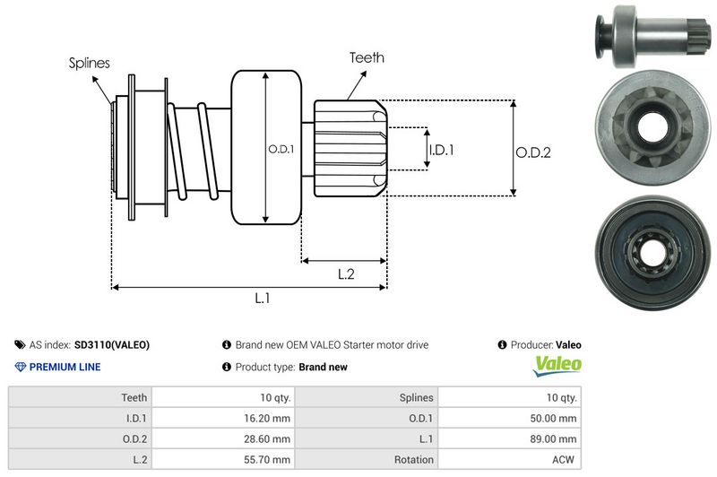 AS-PL SD3110(VALEO) Freewheel Gear, starter