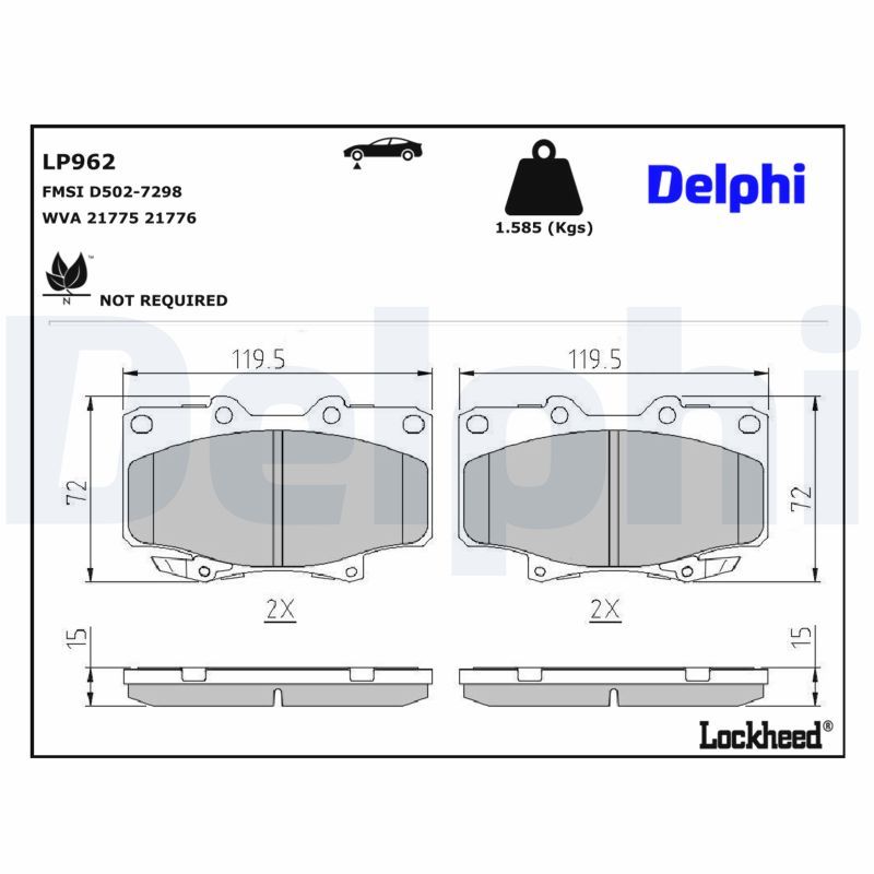 комплект спирачно феродо, дискови спирачки DELPHI