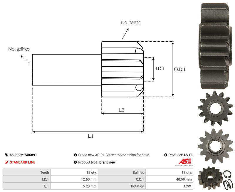 AS-PL SD6091 Freewheel Gear, starter
