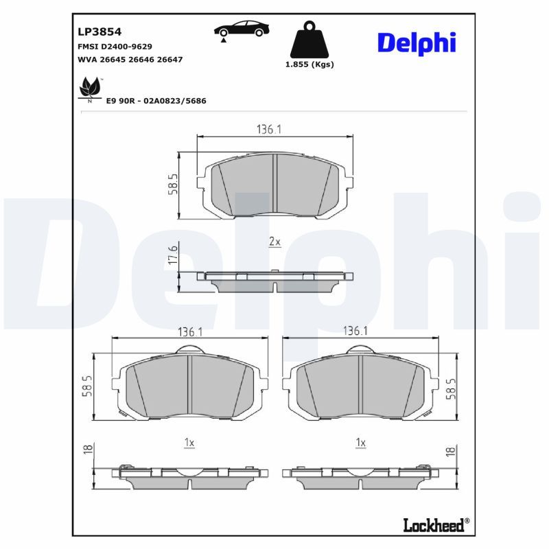 Piduriklotsi komplekt, ketaspidur, DELPHI LP3854