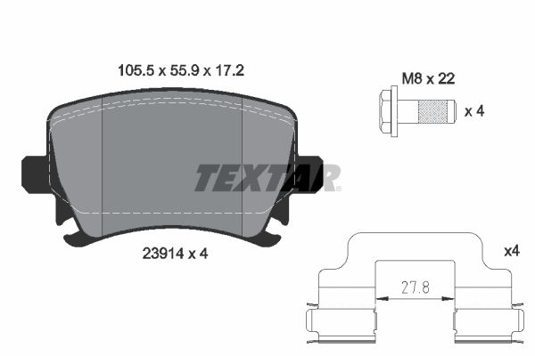 Комплект гальмівних накладок, дискове гальмо, Textar 2391402