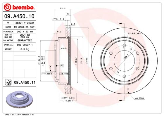 Гальмівний диск, Brembo 09.A450.11