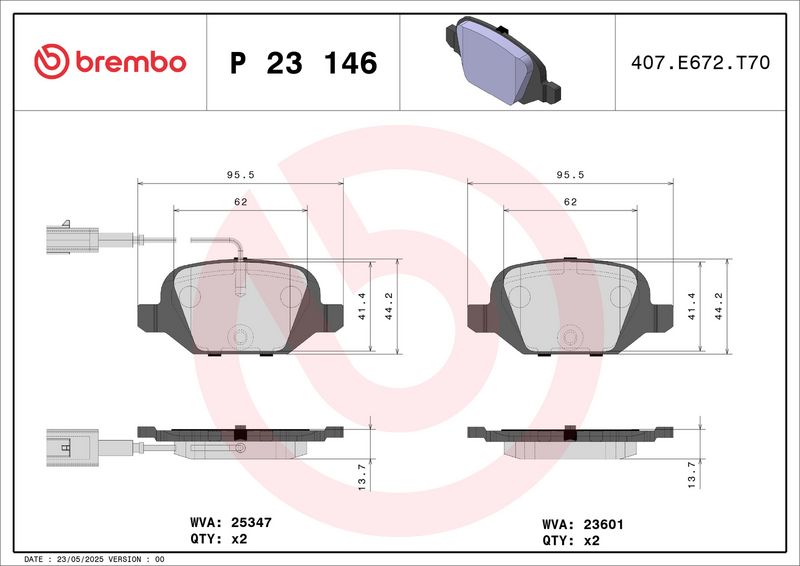 BREMBO P 23 146 Stabdžių trinkelių rinkinys, diskinis stabdys