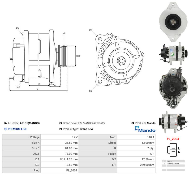 AS-PL A9131(MANDO) Alternator