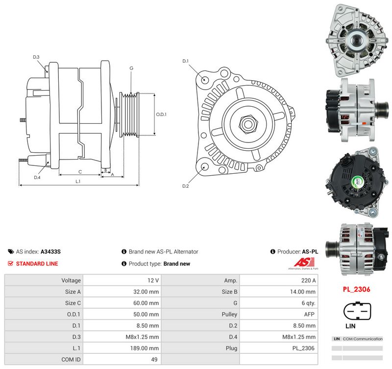 Generaator, AS-PL A3433S