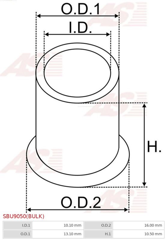 Втулка, вал стартера, 10,50мм, 10,10мм, Auto Starter SBU9050(BULK