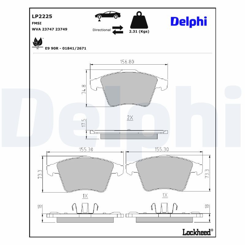 комплект спирачно феродо, дискови спирачки DELPHI