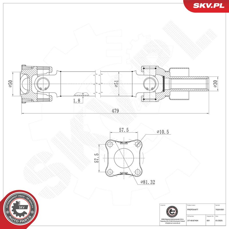 ESEN SKV 76SKV001 Drive Shaft