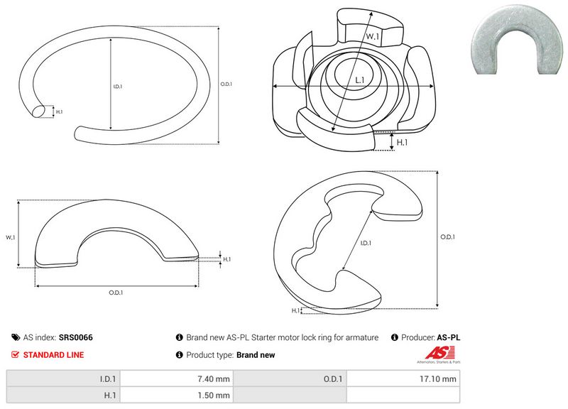 Remondikomplekt, Starter, AS-PL SRS0066