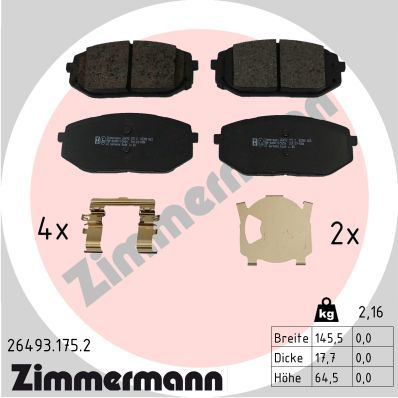 Комплект гальмівних накладок, дискове гальмо, Zimmermann 26493.175.2