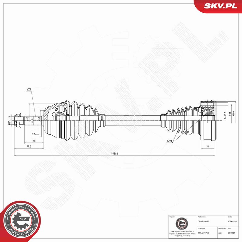 ESEN SKV 40SKV430 Drive Shaft