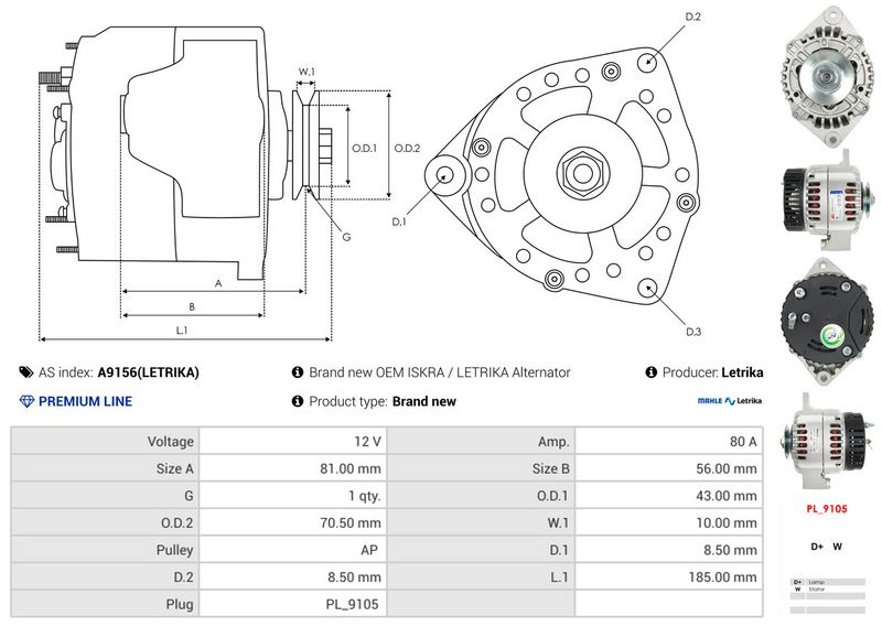 AS-PL A9156(LETRIKA) Alternator