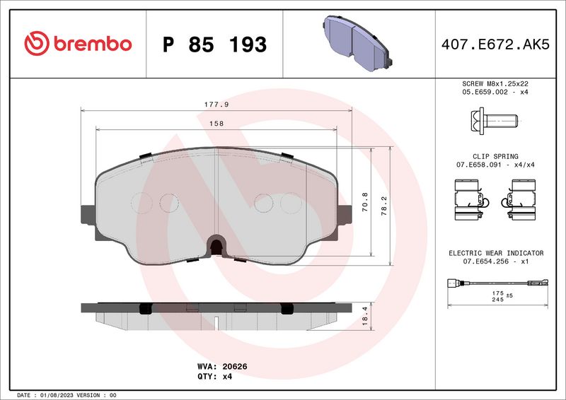 BREMBO Remblokkenset, schijfrem P 85 193