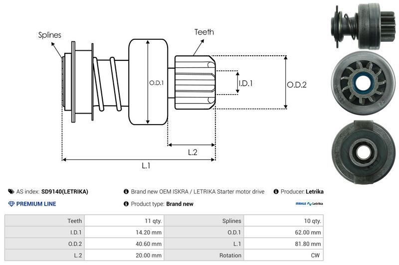 AS-PL SD9140(LETRIKA) Freewheel Gear, starter