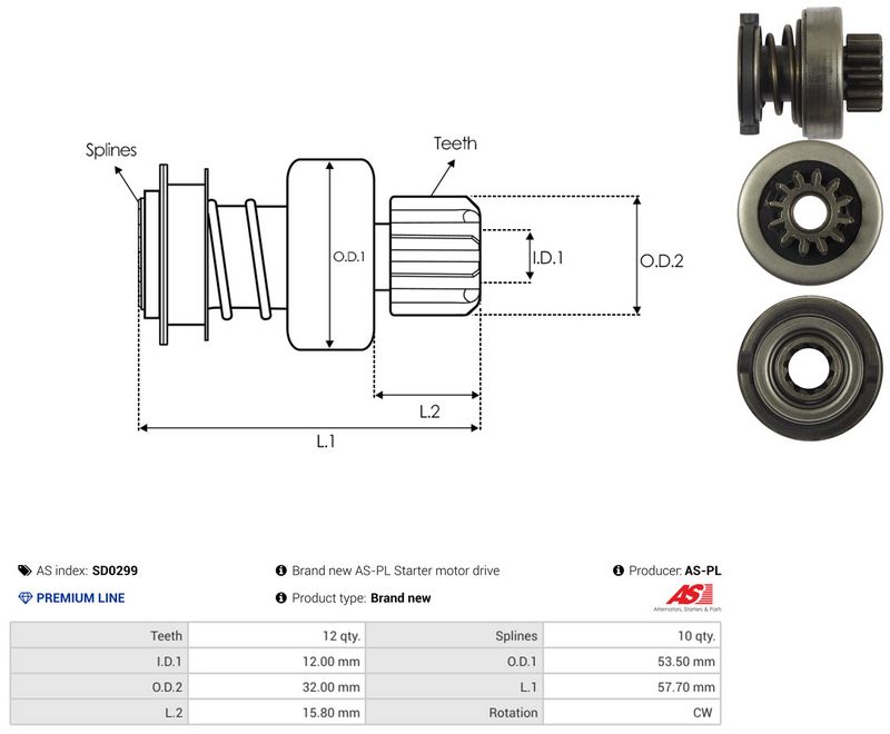 AS-PL SD0299 Freewheel Gear, starter