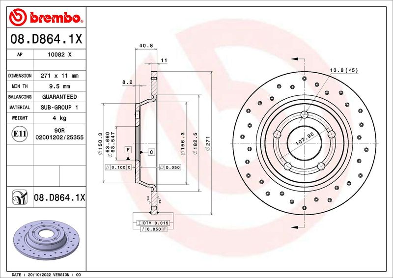 Гальмівний диск, Brembo 08.D864.1X