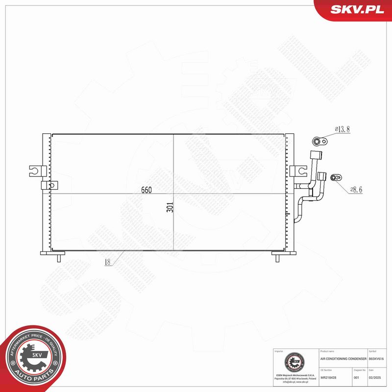ESEN SKV 86SKV616 Condenser, air conditioning