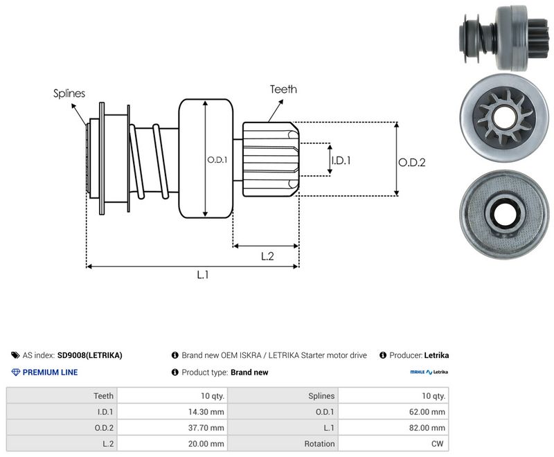 AS-PL SD9008(LETRIKA) Freewheel Gear, starter