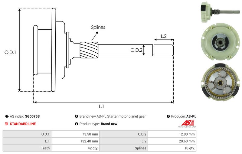 AS-PL SG0075S Ring Gear, planetary gearbox (starter)
