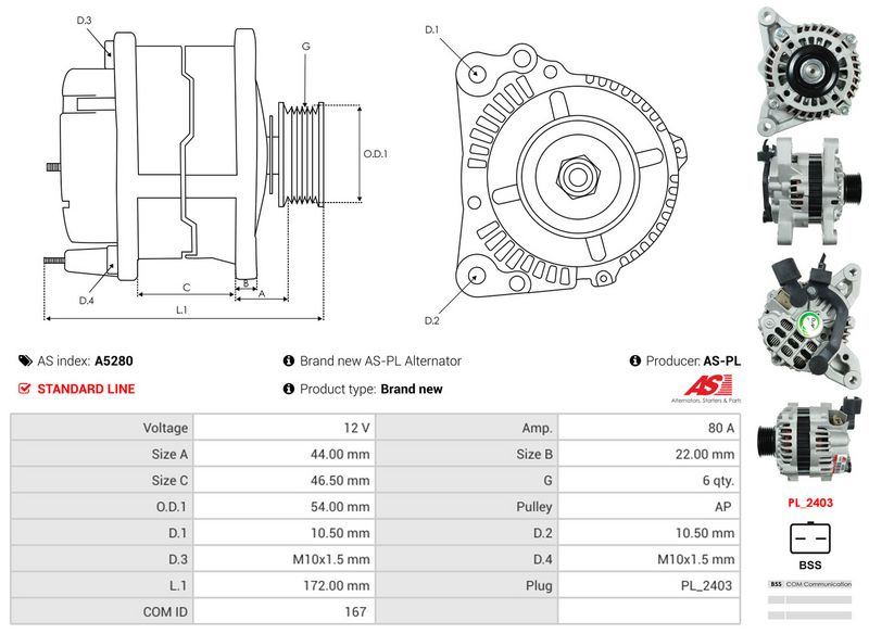 AS-PL A5280 Alternator
