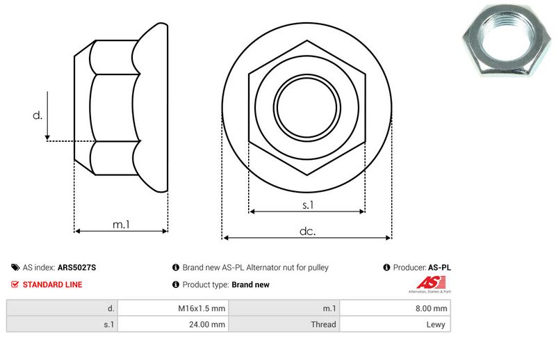 Remondikomplekt, generaator, AS-PL ARS5027S