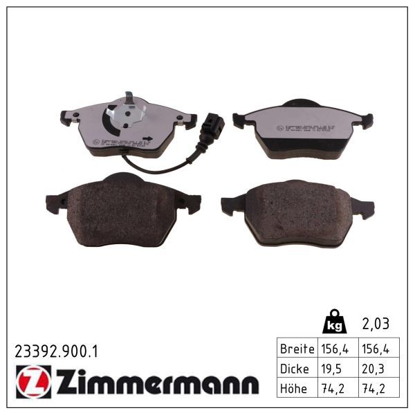 комплект спирачно феродо, дискови спирачки ZIMMERMANN