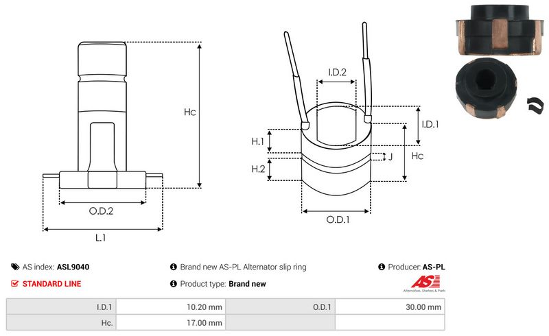 AS-PL ASL9040 Slip Ring, alternator
