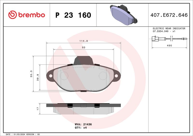 BREMBO fékbetétkészlet, tárcsafék P 23 160