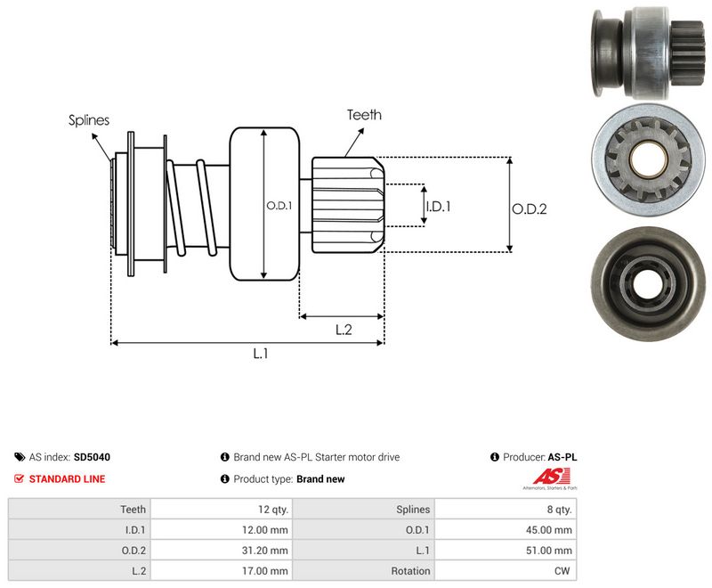 AS-PL SD5040 Freewheel Gear, starter