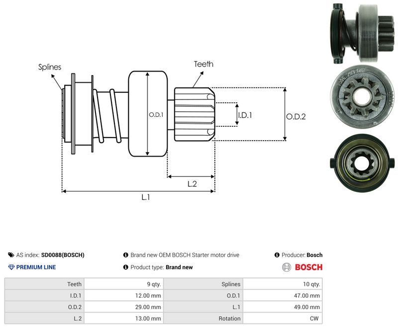 AS-PL SD0088(BOSCH) Freewheel Gear, starter