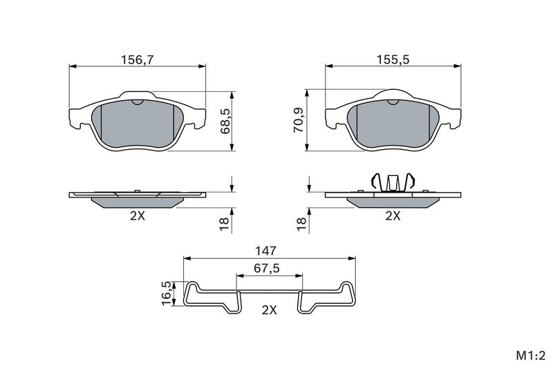 Piduriklotsi komplekt, ketaspidur, BOSCH 0 986 424 616
