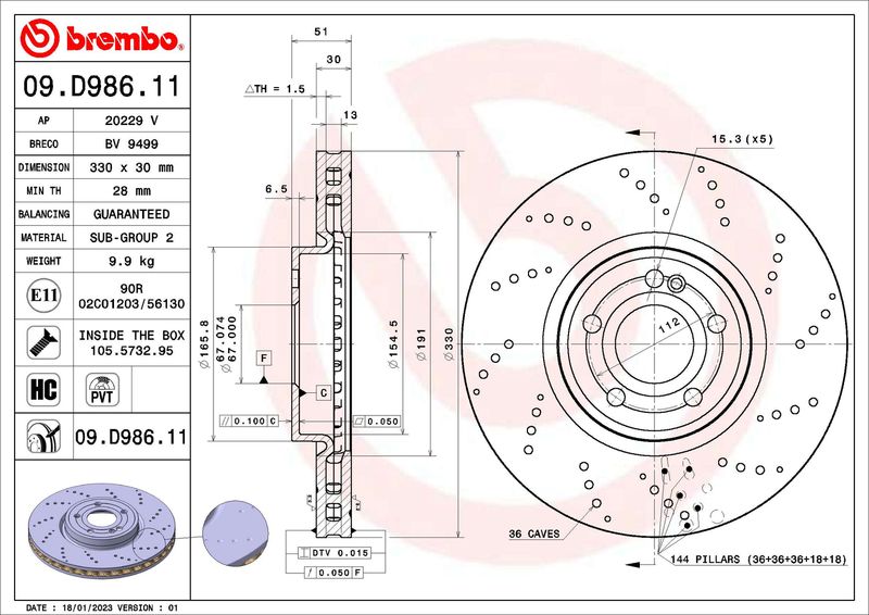 Гальмівний диск, Brembo 09.D986.11