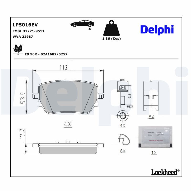 DELPHI LP5016EV Brake Pad Set, disc brake