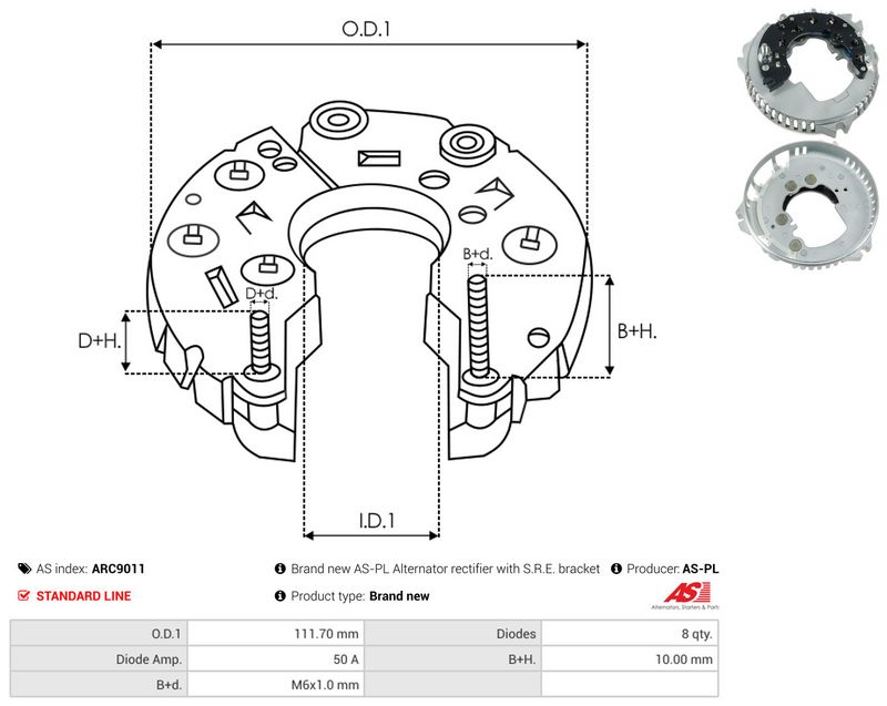 AS-PL ARC9011 Rectifier, alternator