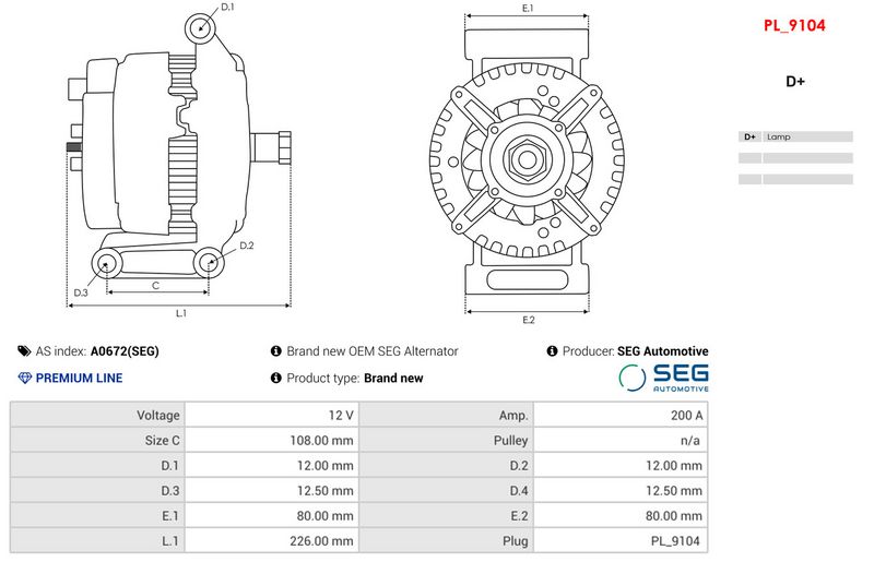 Brand new OEM SEG Alternator
