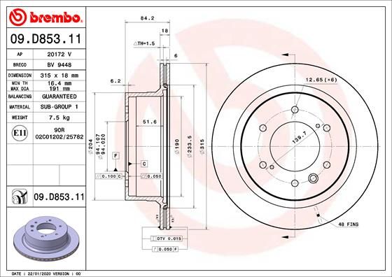 Гальмівний диск, Brembo 09.D853.11