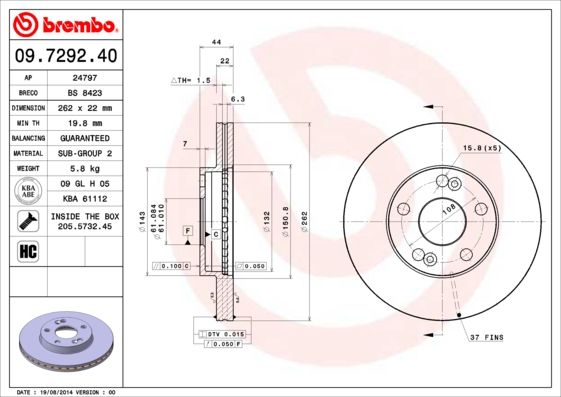 BREMBO Remschijf 09.7292.40