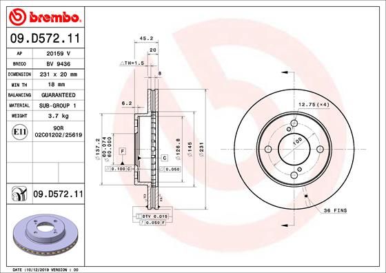 BREMBO Remschijf 09.D572.11