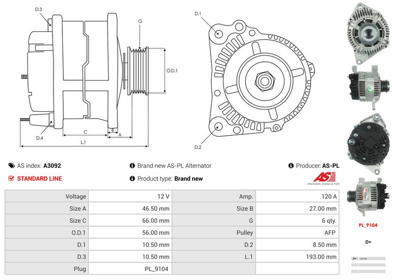 AS-PL A3092 Alternator