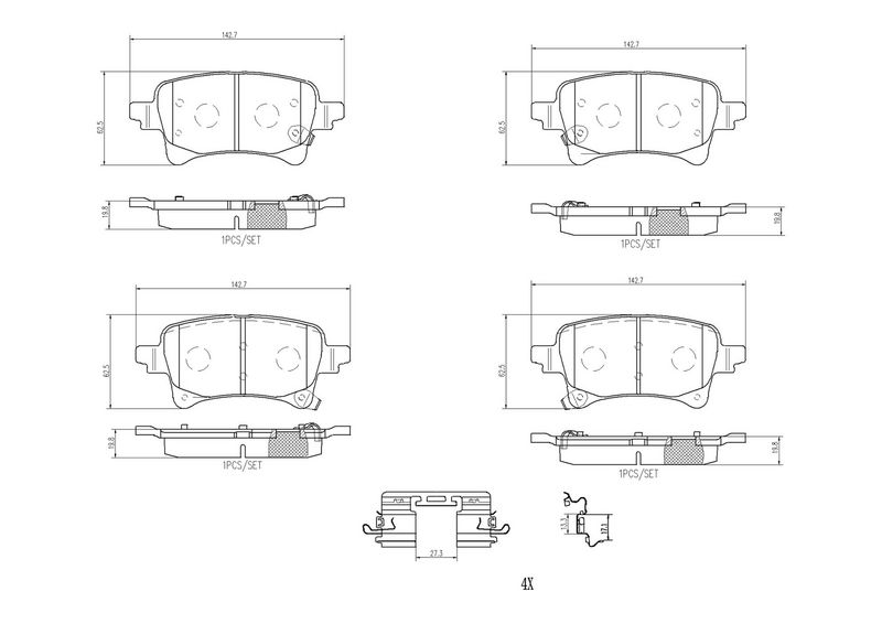 Piduriklotsi komplekt, ketaspidur, BREMBO P 37 029
