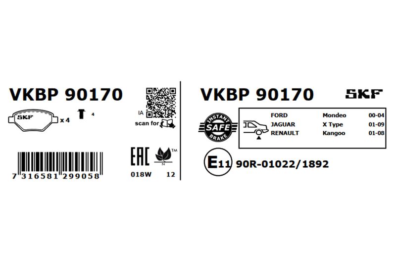 SKF VKBP 90170 Brake Pad Set, disc brake