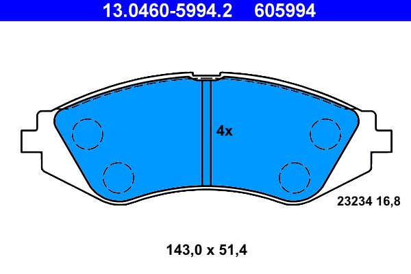 Комплект гальмівних накладок, дискове гальмо, Ate 13.0460-5994.2