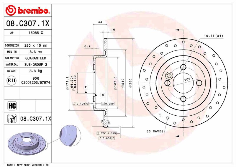 BREMBO Remschijf 08.C307.1X