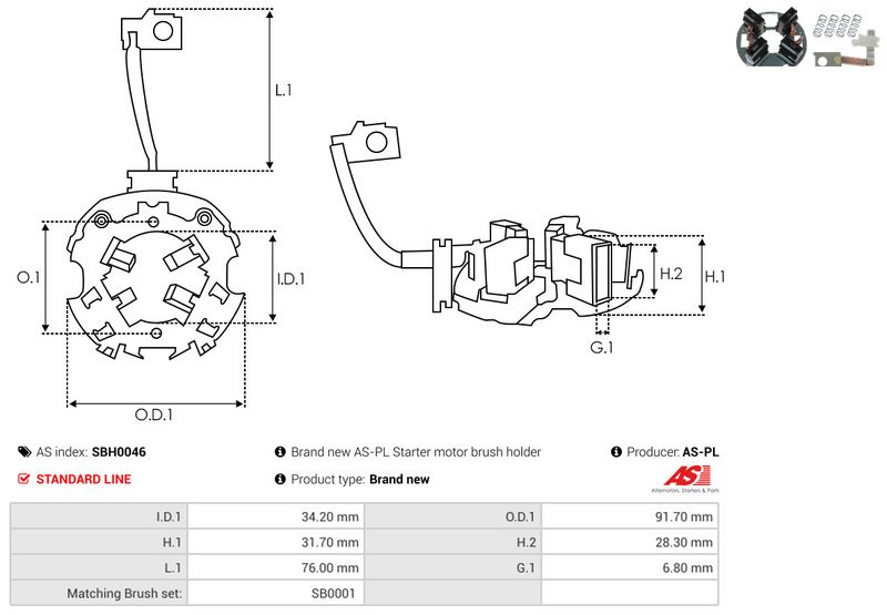 Kinnitus, süsinikuharjad, AS-PL SBH0046
