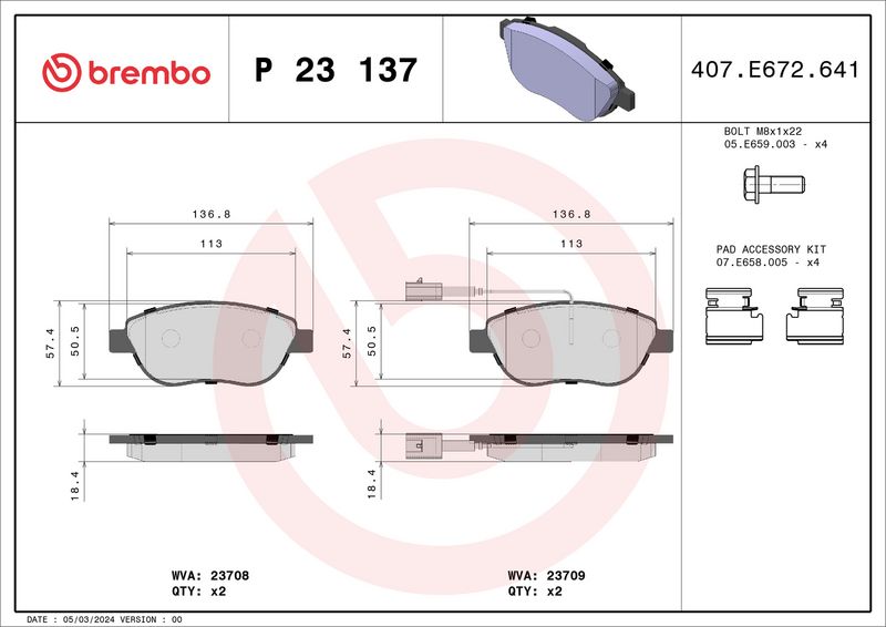 BREMBO fékbetétkészlet, tárcsafék P 23 137