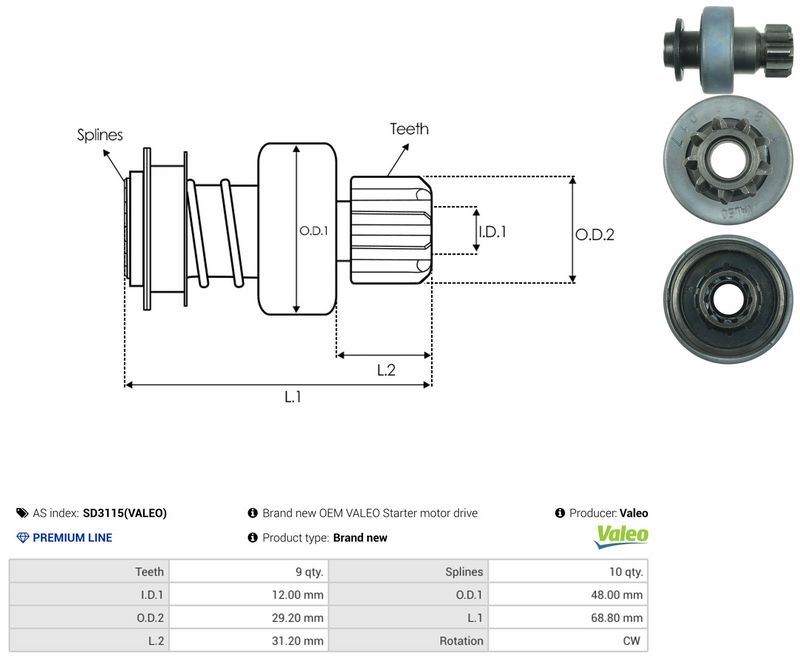 AS-PL SD3115(VALEO) Freewheel Gear, starter