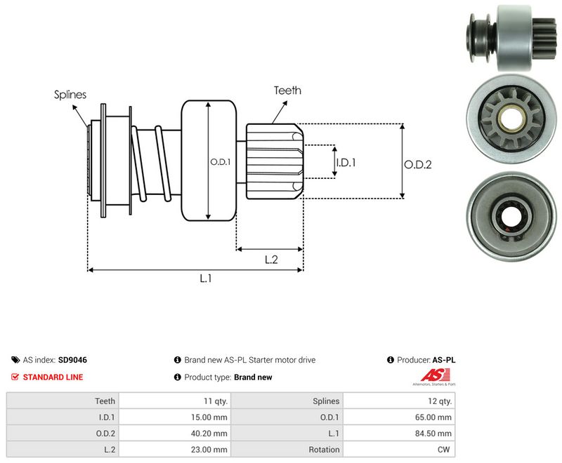 AS-PL SD9046 Freewheel Gear, starter